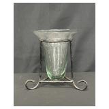 Glass Vase with Metal Scroll Stand