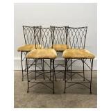 Four Iron Bar Stools with Upholstered Seats
