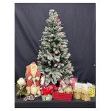 Holiday Decor Lot with Tree, Santas, and Ornaments