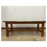 Wooden Table With Checkered Design Top