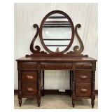 Wood Vanity Desk with Mirror and Drawers