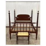 Mahogany Four-Poster Queen Bed with Matching Bench