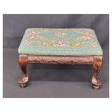 Wooden Footstool with Needlepoint Upholstery