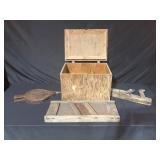 Wooden Box With Tools Including Bellows