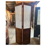 Wooden Folding Screen with Frosted Glass Panels
