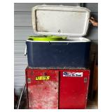 Cooler and Red Metal Cabinet Set
