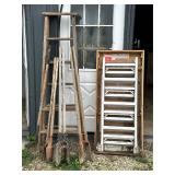 Wooden Ladder and Outdoor Tools Lot