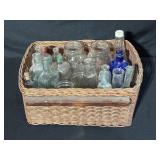 Glass Bottles in Wicker Basket