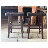 Wooden Stools with Leather Seats