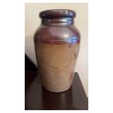 Large antique stoneware crock, with a large H and