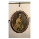 Large oval framed portrait of a woman, frame