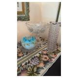 Four pieces, large press glass compote, press,