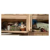 2 kitchen cabinets, One filled mostly with