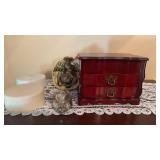 Small two drawer, jewelry box, silver heart, ring