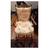 Vintage side, armchair, with pink rose,