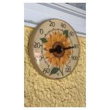 Outdoor sunflower wall thermometer, 12 inch