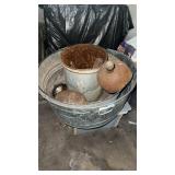 Two large galvanized wash, tubs, antique bucket