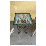Colorful, ceramic tile, side table, up on the