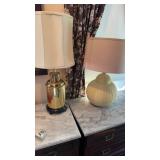 2 table lamps.  Brass and wood base lamp.  1970s
