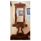 Antique Victorian Hall tree with large mirror,