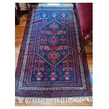 Antique Persian carpet rug, dark, blue and red,