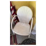 Pair of metal patio chairs, shell back, both with