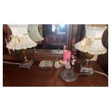 Pair of boudoir lamps, and Amber Hobner glass