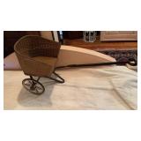 Antique, wicker, doll carriage, With metal and