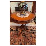 Antique round  drum Table, with brown leather