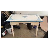Antique 1930s small kitchen table with blue and