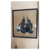 Bamboo framed blue, rubbing print, impressed in