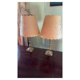 Pair brass, candlestick, table, lamps, with very