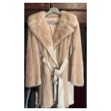 Sacks white fur & leather coat , white ladies