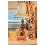 Mid-century modern table lamp, brass lamp, yellow