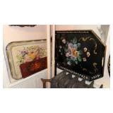 3 handpainted toll trays, three different sizes,