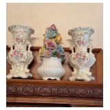 Pair porcelain flower vases, painted flowers,