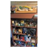 Shelf lot, contents of five shelves left side