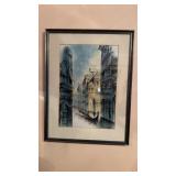 Vintage framed print, Venice canals, signed on
