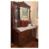 Antique oak four drawer dresser, with attached