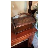 Antique sewing box, with two flip up lids with