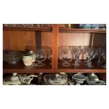 6 Fostoria wine glasses with etched design,