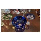 5 colored cut crystal glass, includes four