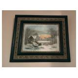 Antique framed print of a couple in a horse drawn