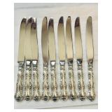 9 dinner knives, sterling silver 925 handled