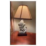 Green ceramic fish, table lamp, the canvas shade