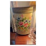 Vintage handpainted toll wear metal trashcan,