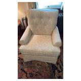 Library reading armchair, over, stopped back, in