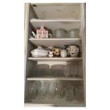 Kitchen cabinet with Fostoria America, glassware,