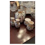 1950s 5 piece chef set, biscuit jar with wicker