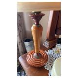 Vintage 1940s wooden table lamp with silk shade,